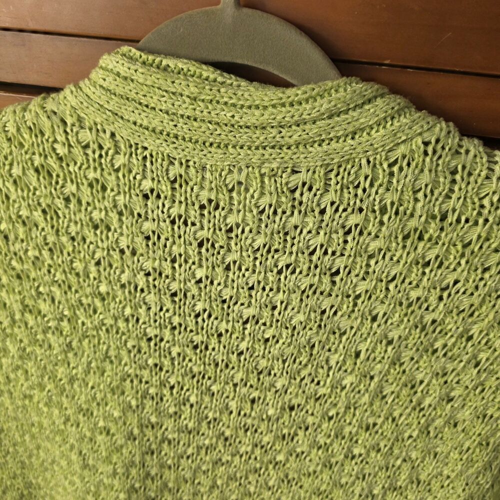 Chico’s Cardigan Size 1 (Medium) Short Sleeve Open Front Lime Green Open Knit - Picture 8 of 8